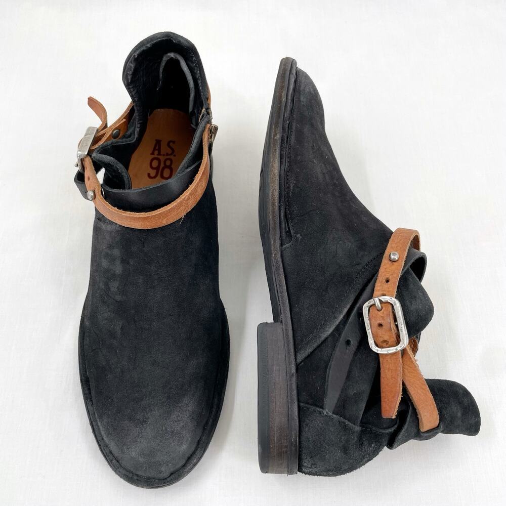 A.S.98 x Free People Black Felix Flat Boot Brody Leather Ankle Buckle Bootie 41